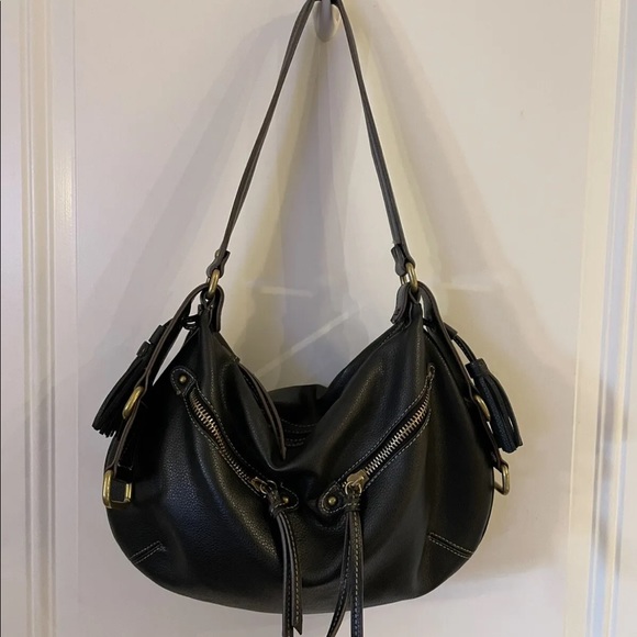 Nine West Handbag Brownish/Black Medium Size Fringed Bag w/Brass Hardware. - Picture 2 of 12